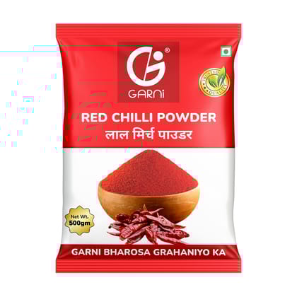Garni Foods Red Chilli Powder - Premium Grade | No Artificial Colours | Blended with Cold Grinding Technology | Original Flavour & Rich Aroma 500gm