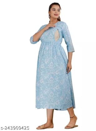 Maternity Dresses For Women - Feeding Kurtis For Women Stylish latest Pregnancy Dresses For Women in Sky blue