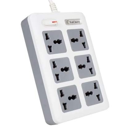 FatCherry 6A Universal Extension Board with 6 Sockets, 1 Switch, 2 metre Heavy Duty Cable, Made in India