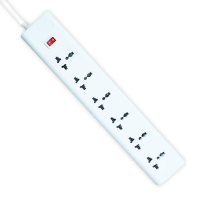 FatCherry 6+1, 6A Extension Board 2 Meters Wire, 240 V, 1440 Watt, 6 International Socket,1 LED Indicator Master Switch, Made in India White
