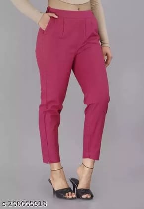 Women Regular Fit Cotton Blend Trousers in Rose Color