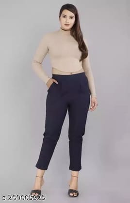 Women Regular Fit Cotton Blend Trousers in Black