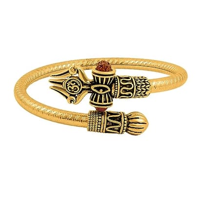 Ganesh Golden Oxidized Alloy Shiva Gold Trishul Rudraksha Damru Designer Kada Bracelet for men