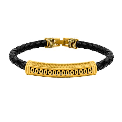Buy COMBR Black Leather Bracelet Mens Black Color Stainless Steel Gold Wire  Bangle at Amazon.in