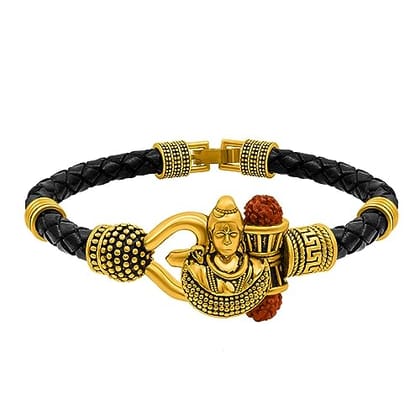 M Men Style Religious Chhatrapati Shivaji Maharaj Black And Silver Silicone  And Stainless Steel Bracelet For Men And Women