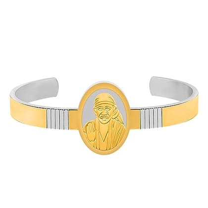 Sai Baba Gold Plated Stainless Steel Kada Bracelet for Men Boys(Silver and Gold)