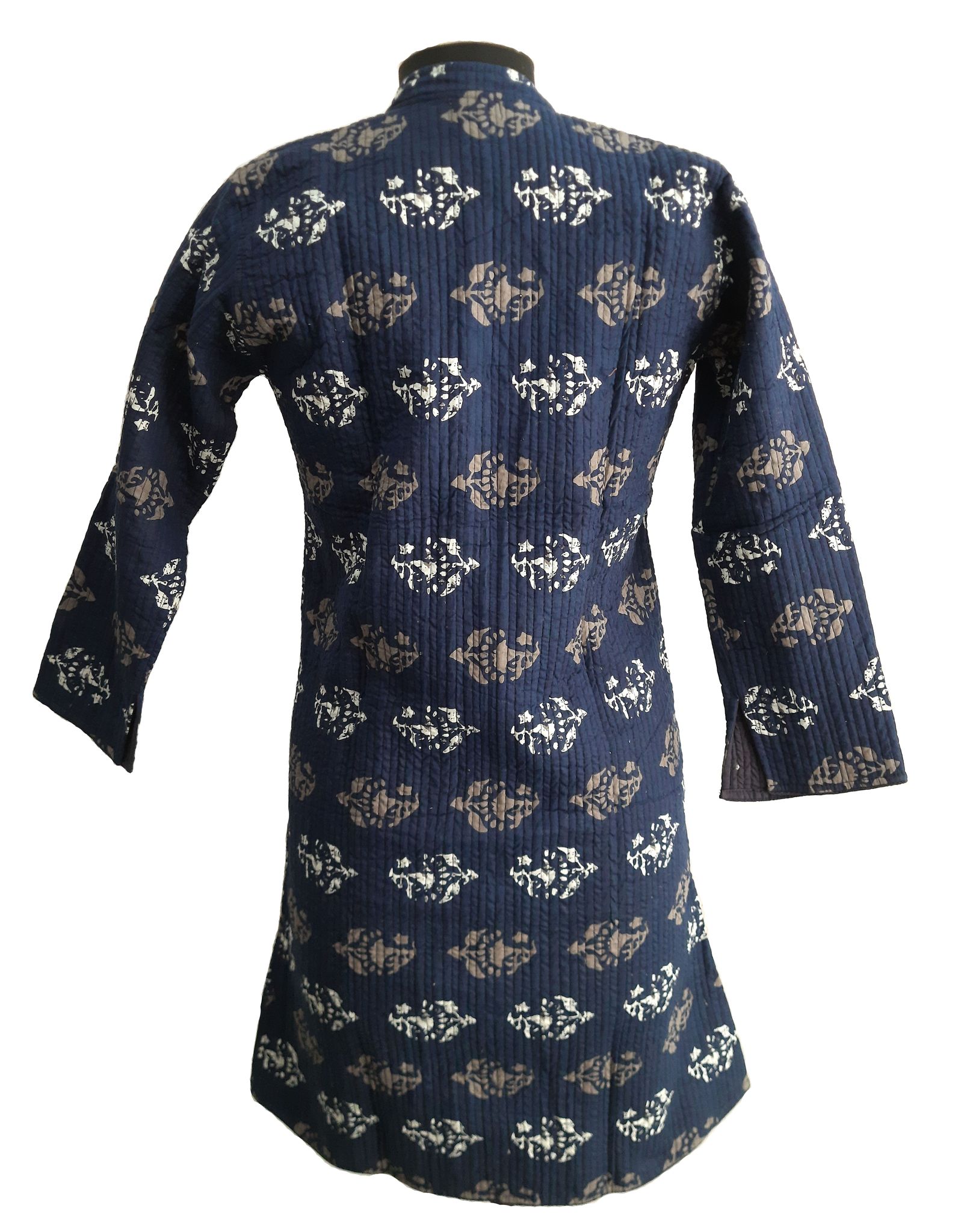 Shuban Traders Indian Handicraft Cotton Woman's/Girl's Quilted Hand Block Printed Jaipuri Full Length -Reversible Jacket Blue