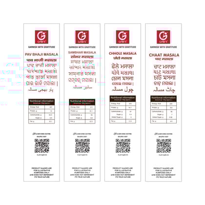 Garni Foods Pav Bhaji Masala + Sambhar Masala + Chole Masala + Chaat Masala Street Food Masala Combo, Pack of 4