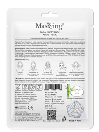 Masking Bamboo Facial Sheet Mask for Glowing Skin, Hydrating Skin Combo Pack 12