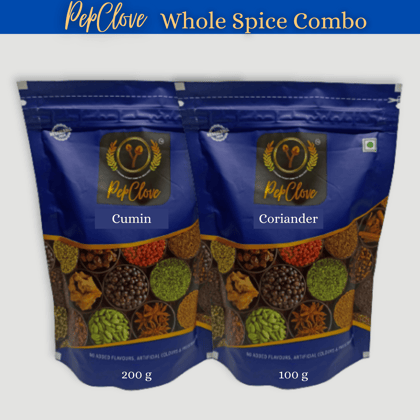 PepClove Whole Spices Combo | CUMIN (200GM) + CORIANDER (100GM) | PepClove Spices | Whole Spices | Fresh Spices