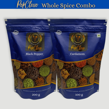 PepClove Whole Spices Combo | BLACK PEPPER (200GM) + CARDAMOM (100GM) | PepClove Spices | Whole Spices | Fresh Spices