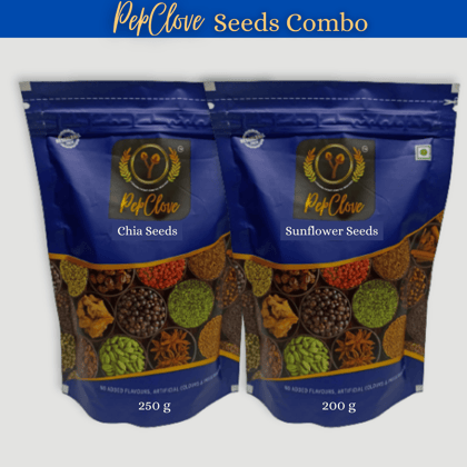 PepClove Seeds Combo | CHIA SEEDS (250GM) + SUNFLOWER SEEDS (200GM) | PepClove Seeds | Healthy Seeds | Beej | Weight Loss Seeds