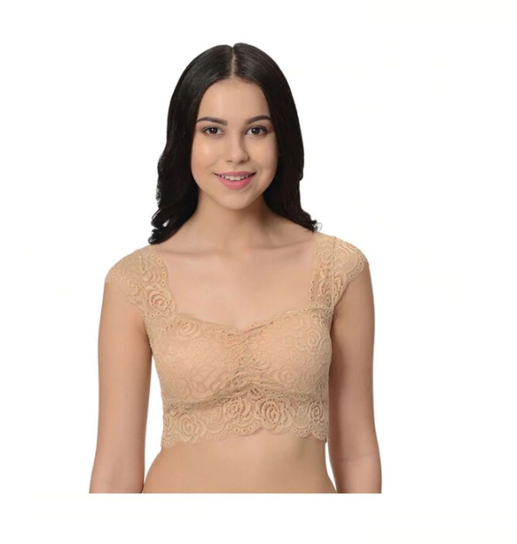 FooFaa Lace Blouse Padded Non-Wired Bralette Bra Top for Women - Fits 28" to 34" Bust