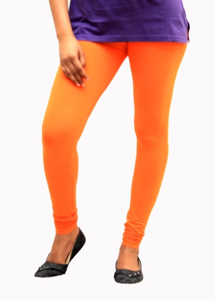 Womens Solid orange Pure Cotton Churidar Length Skinny Fit Leggings