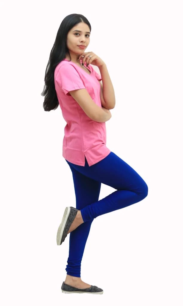 Womens Solid blue Pure Cotton Churidar Length Skinny Fit Leggings