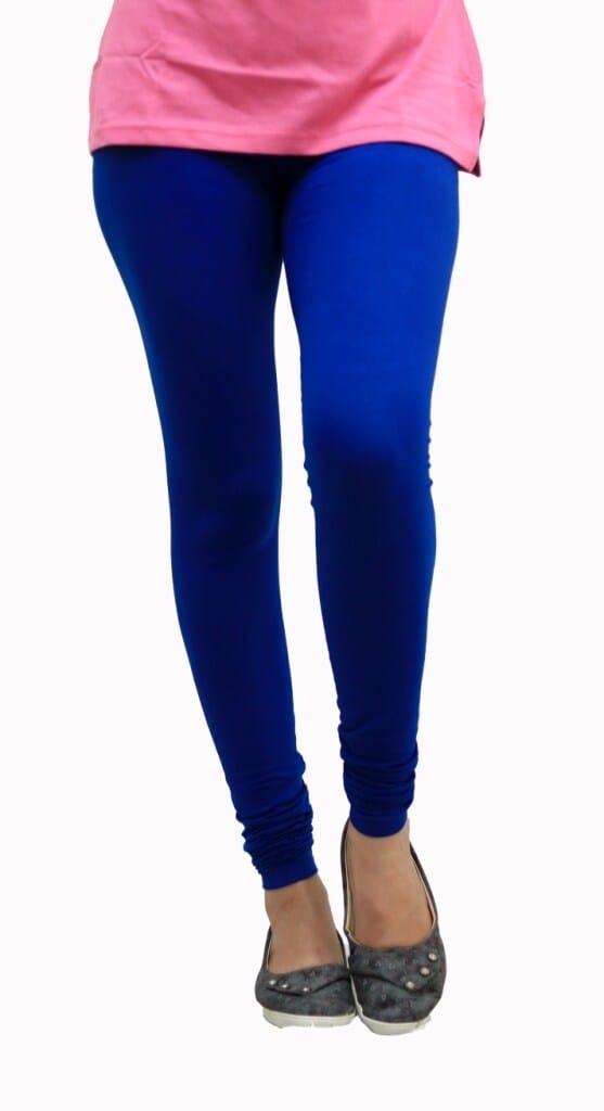 Womens Solid blue Pure Cotton Churidar Length Skinny Fit Leggings
