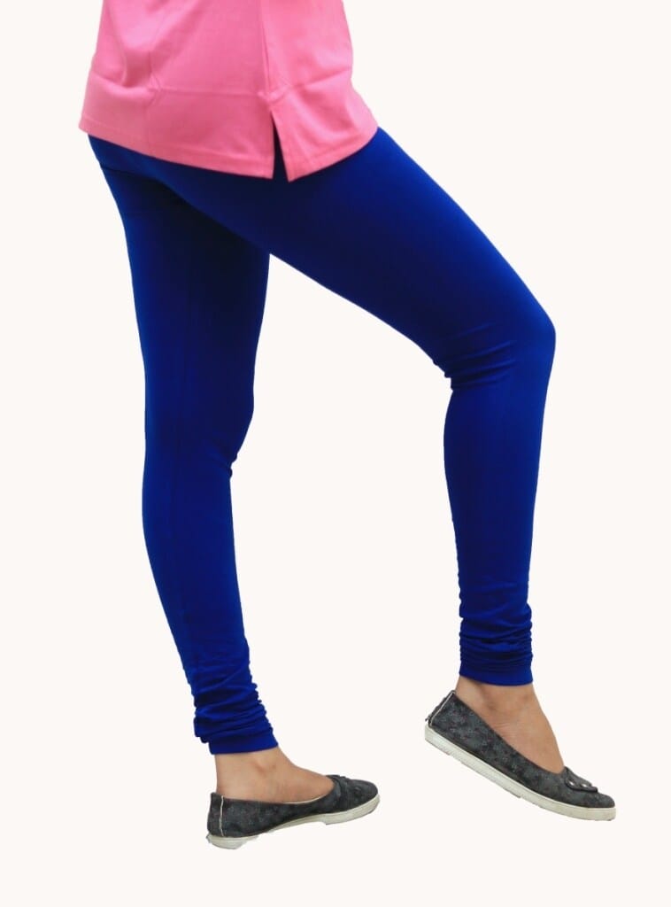 Womens Solid blue Pure Cotton Churidar Length Skinny Fit Leggings