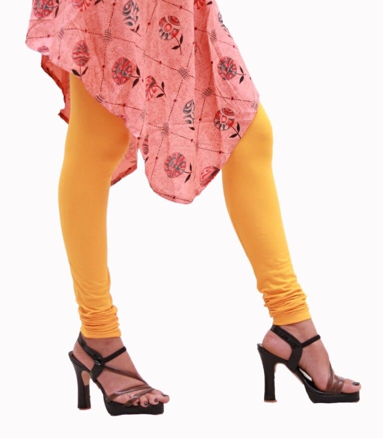 Womens Solid yellow Pure Cotton Churidar Length Skinny Fit Leggings