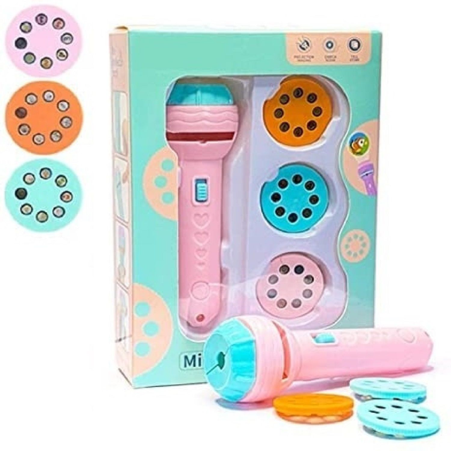 KTRS ENTERPRISE Mini Slide Projector Flashlight Torch, Kids Projection Light Toy Slide Flashlight Lamp Education Learning Night Light Before Going to Bed (Projector Torch