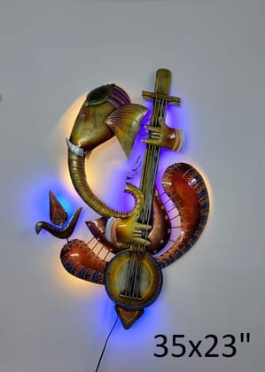 SHAMBHU HANDICRAFTS ;HOME DECOR WALL HANGING SHREE GANESH COLOURFUL WITHBACK GROUND LED LIGHTS