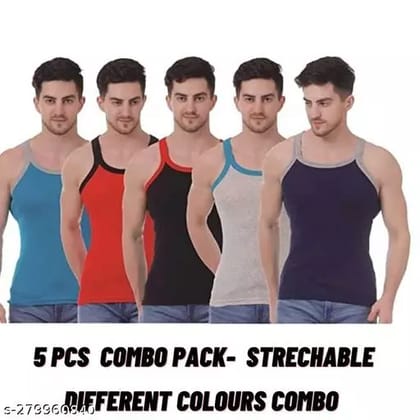 Pack of 5 Men Cotton Color Gym Vest|Machine Wash|Fitted|Modern fit vest