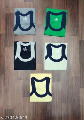 Pack of 5 Men Cotton Color Gym Vest|Machine Wash|Fitted|Modern fit vest with wider armholes. Product comes in assorted colors. Actual colors might vary from the image.