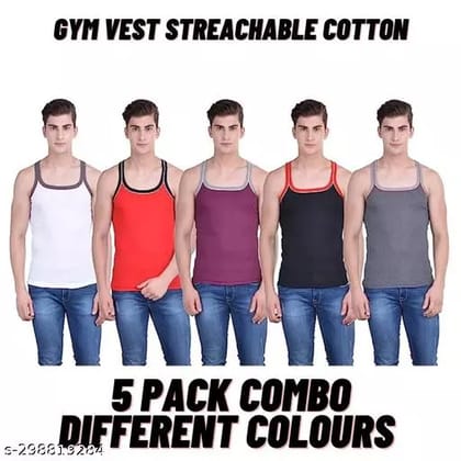 Pack of 5 Men Cotton Color Gym Vest