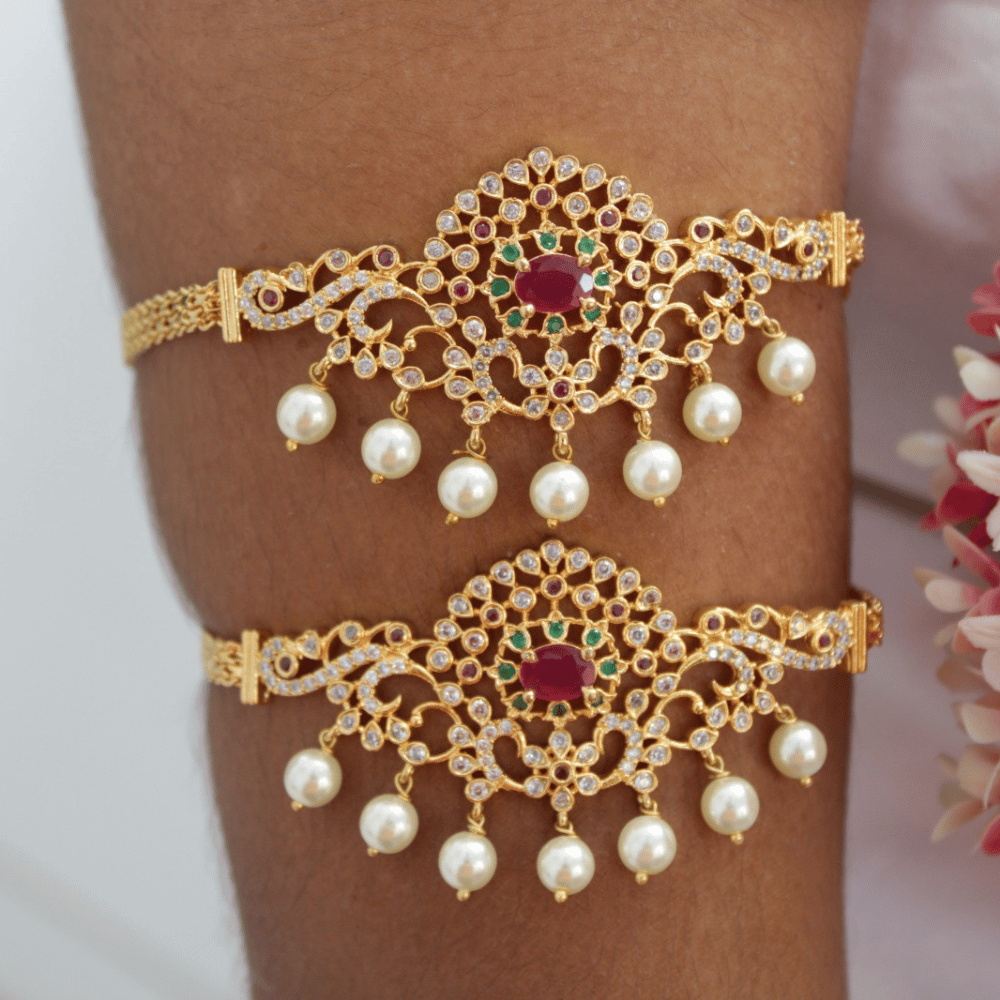 Zeello Armlet | Armlet for girls & women | Bajuband design | Pink colour gemstone