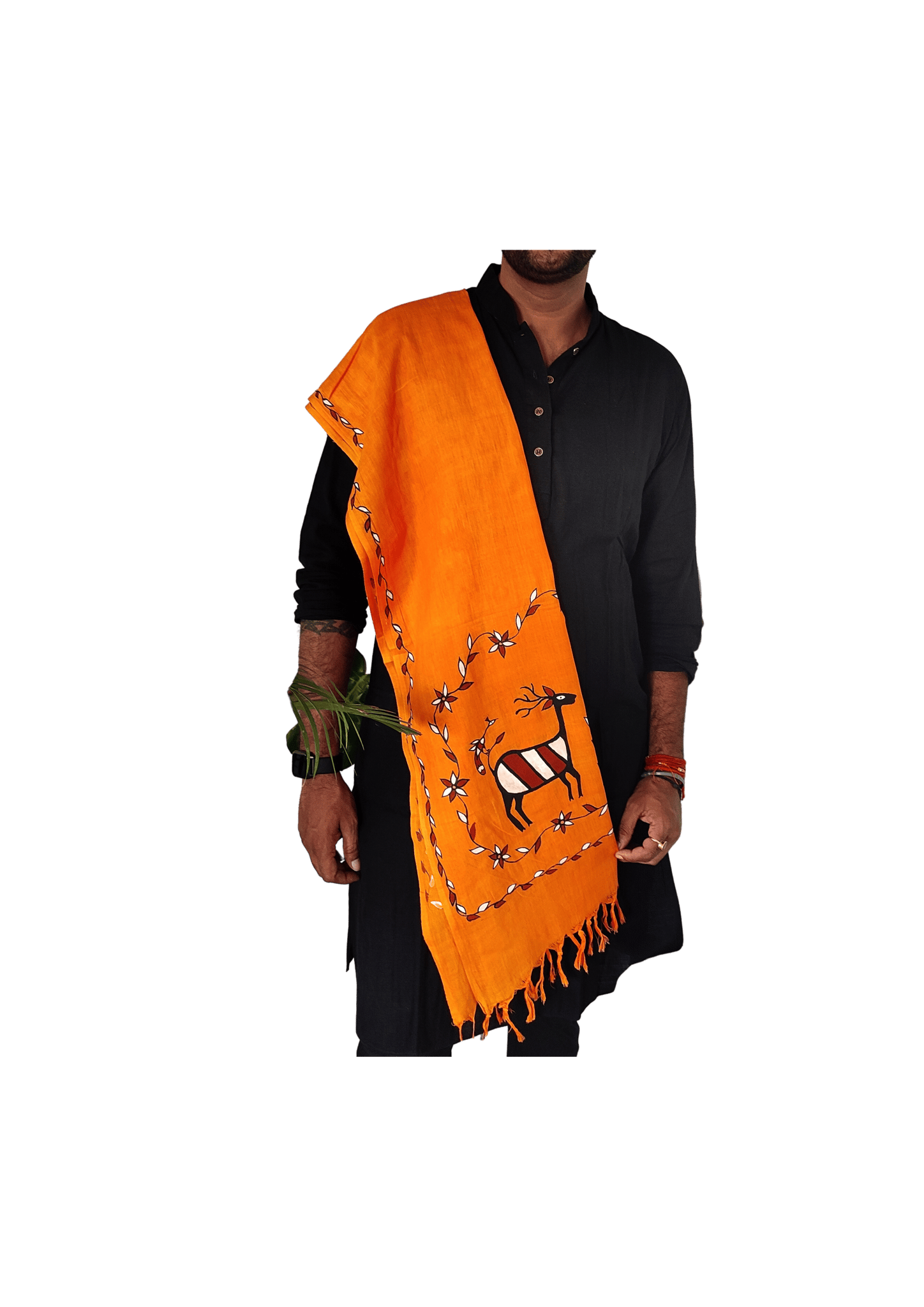 Sohrai Hand Painted Unisex Cotton Stoles: A Cultural Fusion of Art and Tradition