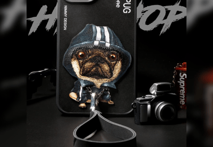 Design Hiphop Pug for iPhone Shockproof Phone Case with Embroidery Anti-Slip Scratch Resistant Protective Cover (iPhone 6S, Black)