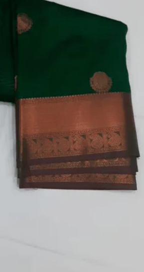 Women Semi Pattu Saree Silk Blend Saree silk with all over butta green color saree with pink color and blouse