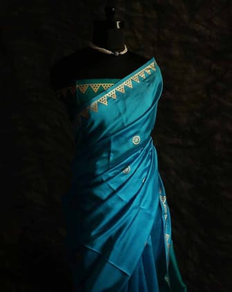 Printed, Color Block, Blocked Printed Daily Wear Pure Cotton Saree-Blue