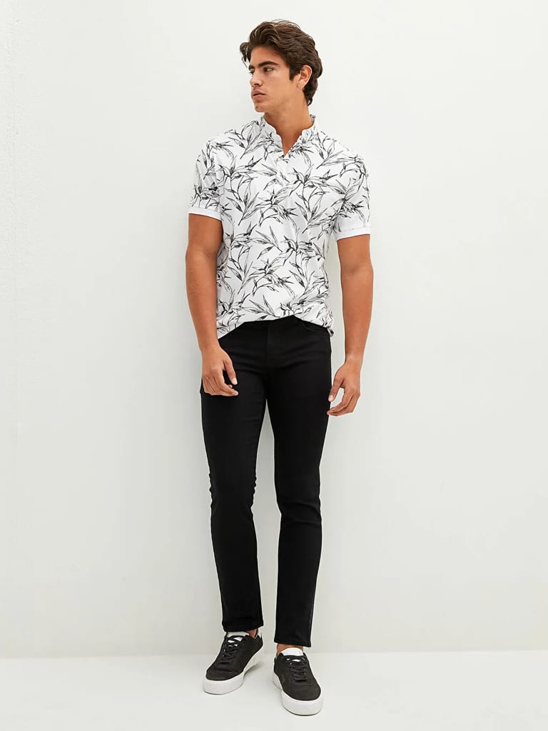 Cotton Printed F/S Shirt (black and white)
