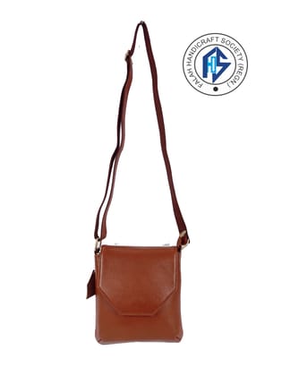 Genuine Leather Brown Half Flap Sling Bag For Women