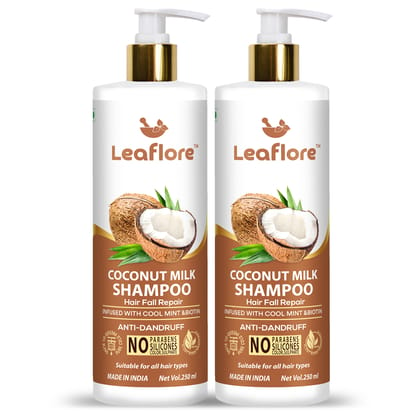 Leaflore Coconut Shampoo (Combo of 2) | Professional Hair Strengthening Shampoo | 72 HRS Scalp Detox | 6-in-1 Formula | Paraben-free | Shampoo for Men & Women, 500ml