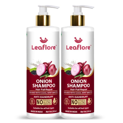 Leaflore Onion Shampoo (Combo of 2) | Professional Anti-Dandruff Shampoo | 72 HRS Scalp Detox | 6-in-1 Formula | Paraben-free | Shampoo for Men & Women, 500ml