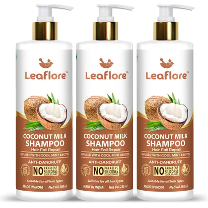 Leaflore Coconut Shampoo (Combo of 3) | Professional Hair Strengthening Shampoo | 72 HRS Scalp Detox | 6-in-1 Formula | Paraben-free | Shampoo for Men & Women, 750ml