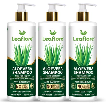 Leaflore Aloevera Shampoo (Combo of 3)  | Professional Anti-Hairfall Shampoo | 72 HRS Scalp Detox | 6-in-1 Formula | Paraben-free | Shampoo for Men & Women, 750ml