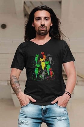 V Neck T-Shirt (Men) - Sassy Kitties (4 Colours)