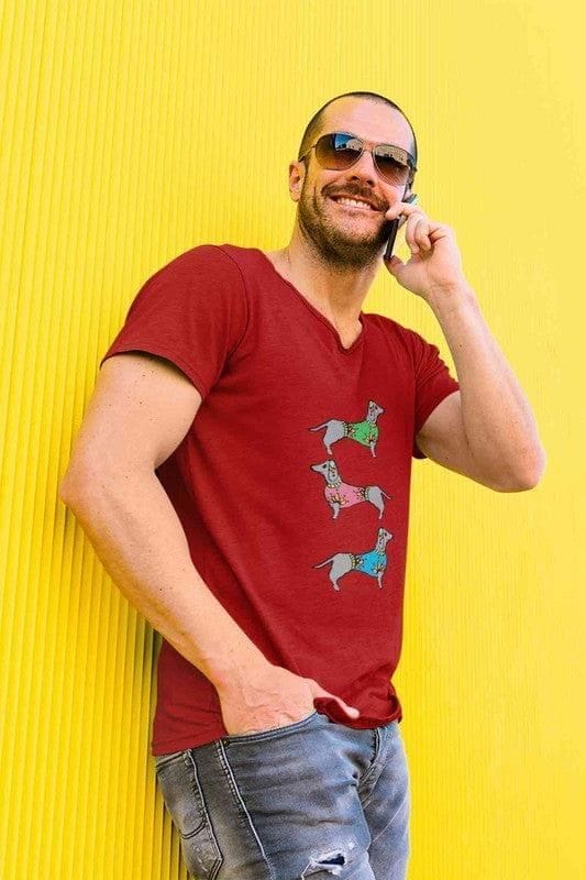 V Neck T-Shirt (Men) - Three Dachshunds (5 Colours)