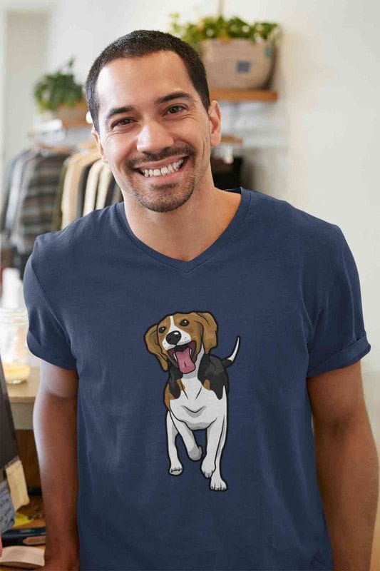 V Neck T-Shirt (Men) - Fun Loving Beagle (5 Colours)