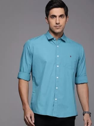 Men Regular Fit Solid Formal Shirt(Blue)