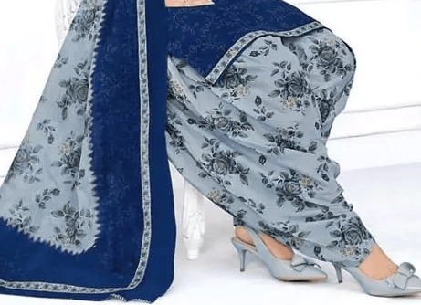 Elegant Crepe Patiala Suit Material for a Classy Look-Blue (unstitched)