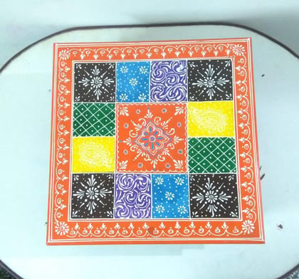 Wooden/mdf Embossed Painted Chowki for Home Decor