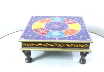 Wooden/mdf Embossed Painted Chowki for Home Decor