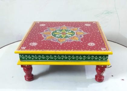 Wooden/mdf Embossed Painted Chowki for Home Decor