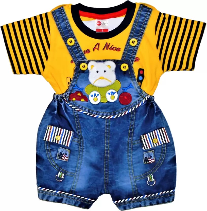 Dungaree For Baby Boys & Baby Girls Party Embroidered Pure Cotton (Multicolor, Pack of 1)