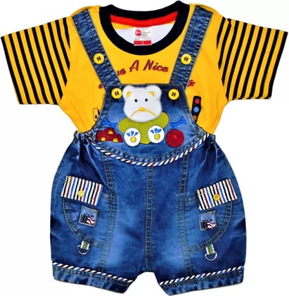 Dungaree For Baby Boys & Baby Girls Party Embroidered Pure Cotton  (Multicolor, Pack of 1)