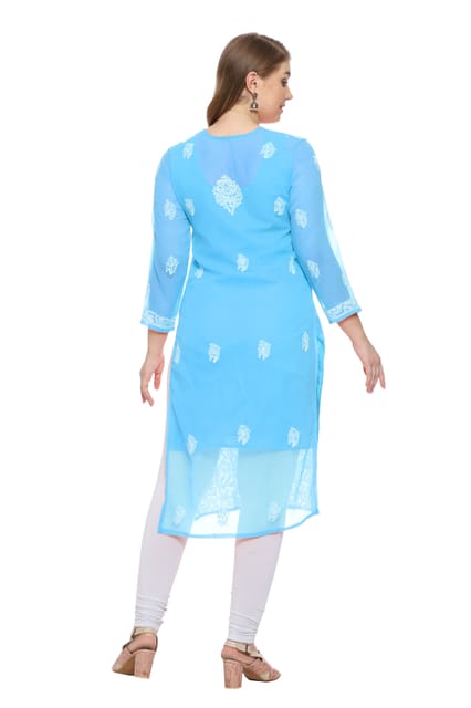 Buy Fashion Hut Light Sky Blue Georgette Double Layered Floral Printed Kurta  With Palazzo Set For (Women_XL) at Amazon.in