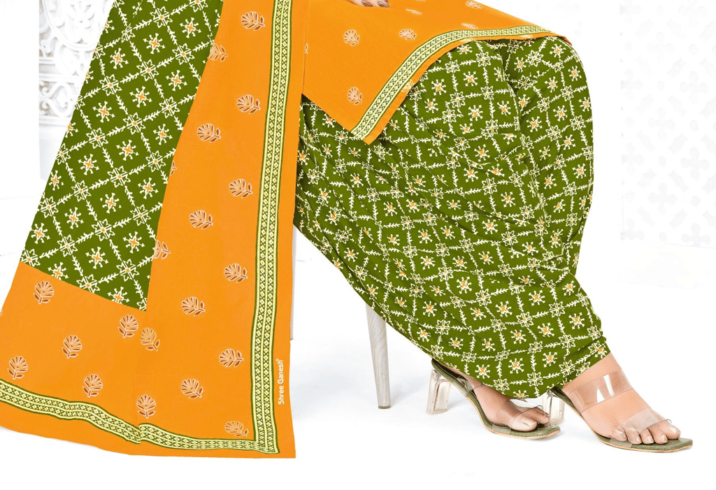 cotton unstitched dress material-Yellow (Unstitched)